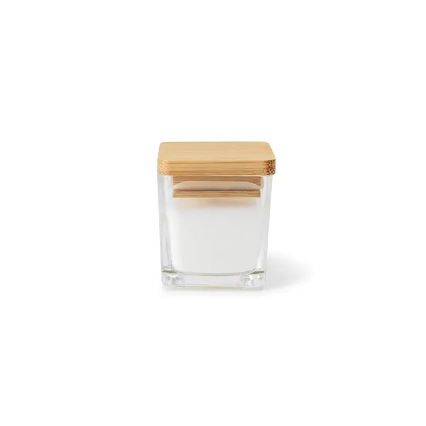 Vela aromática personalizada de 50 g em copo de vidro com tampa em bambu Vela aromática personalizada de 50 g em copo de vidro com tampa em bambu